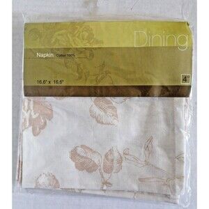 Set of 4 table Cotton napkins Peachy Floral Birds 16.6" x 16.6"  New with bag
